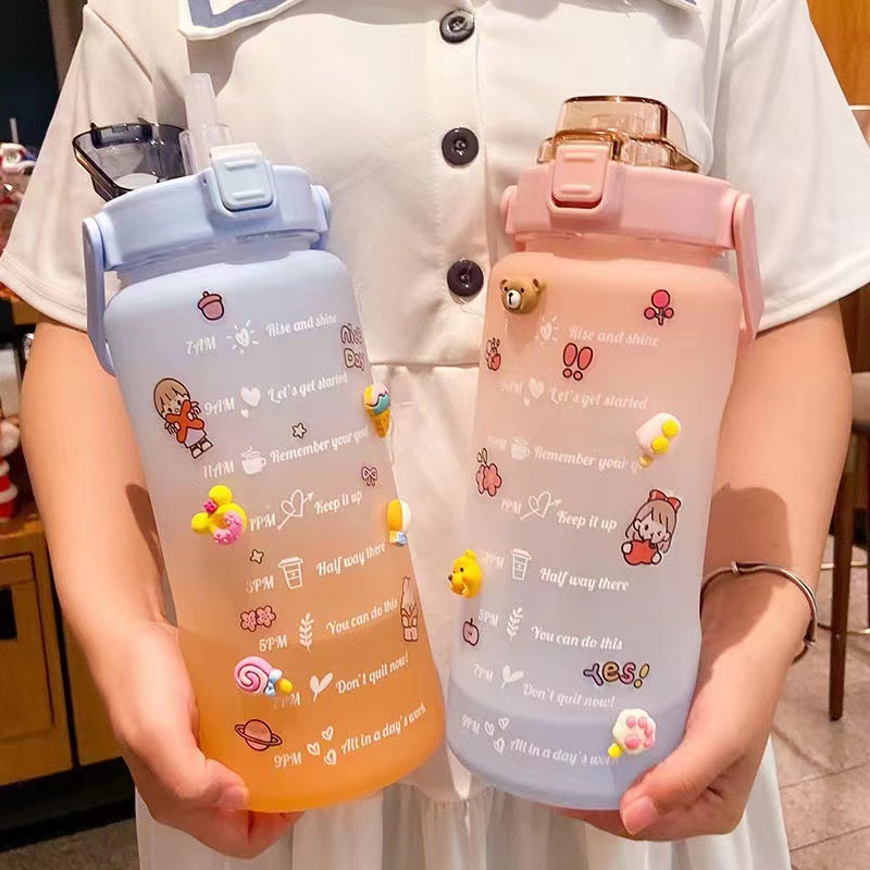 Plastic Water Cup High Color Value Space Cup Gradient Large Capacity Water Cup Wholesale Suction Tube Cup Dun Dun Dun Bucket Big Belly Kettle