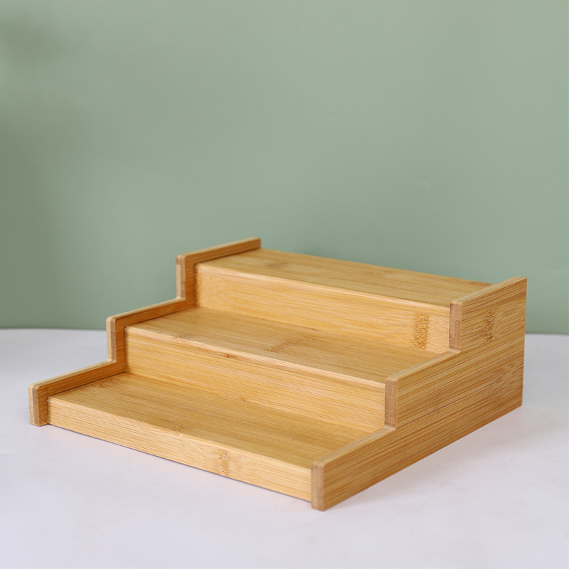 In stock bamboo desktop storage rack seasoning rack bamboo retractable three-layer seasoning rack storage organizer