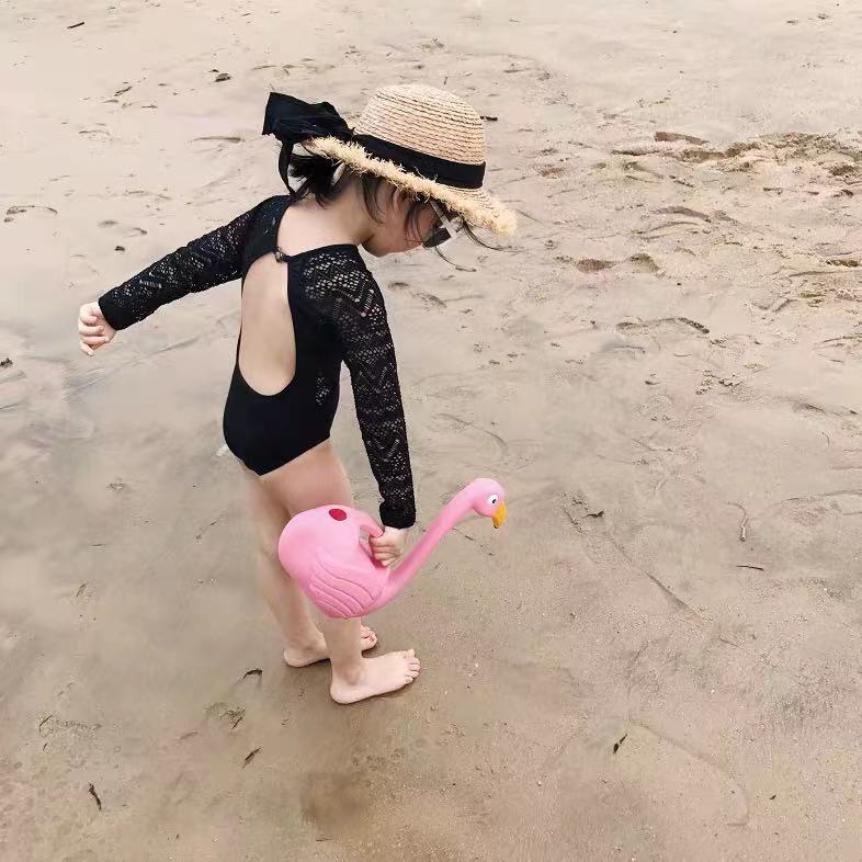 Korean Cute Girls' Swimwear Children's One-piece Long-sleeved Swimwear Sunscreen Lace Backless Baby Swimwear