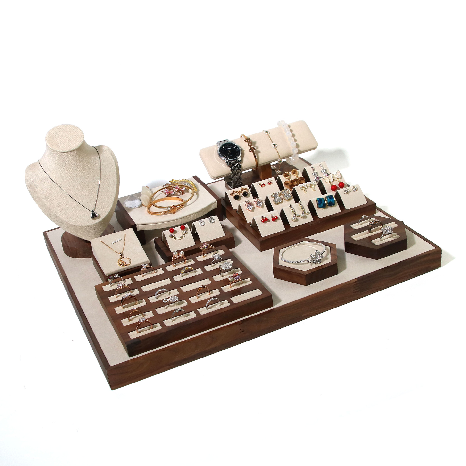 Walnut Necklace Display Rack Earrings Ring Bracelet Watch Jewelry Rack Figure Neck Jewelry Rack