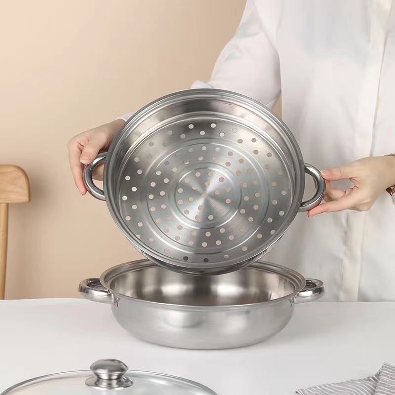 Factory wholesale stainless steel steamer single layer double layer soup steamer household hot pot thickened gift 28cm