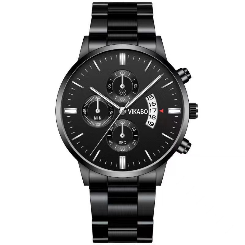 Cross-border hot calendar steel belt quartz watch classic three-eye large dial men's business watch men's watch manufacturers wholesale