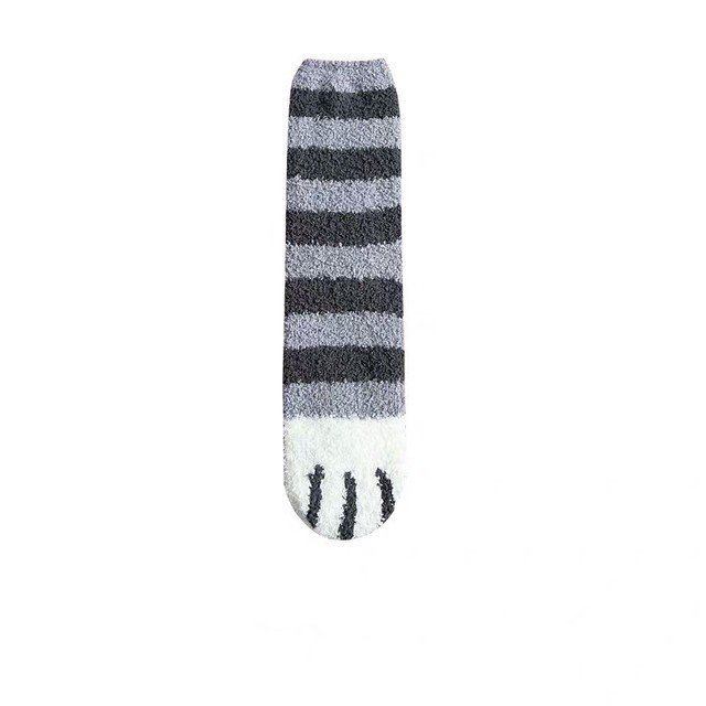 Autumn and Winter coral velvet socks cat claw socks thickened floor socks snow socks female fleece-lined cartoon home mid-calf sleep socks