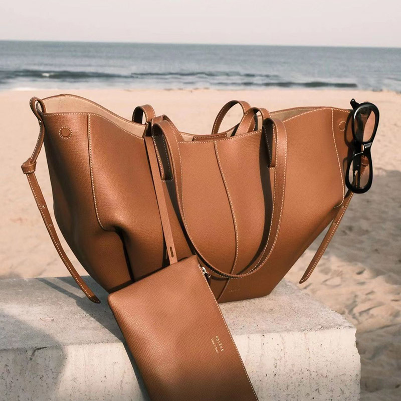 French Niche pol Tote Bag New Cyme Leather Portable Large Capacity Shopping Bag Genuine Leather Women's Bag