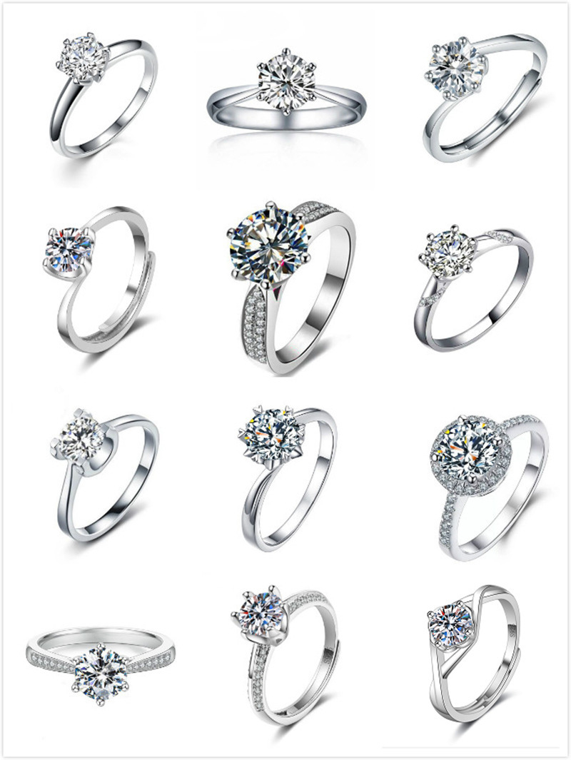 Live Streaming Hot Selling S925 Silver Moissanite Ring for Women, Classic 1 Carat Women's Ring with Adjustable Band, Couple's Ring