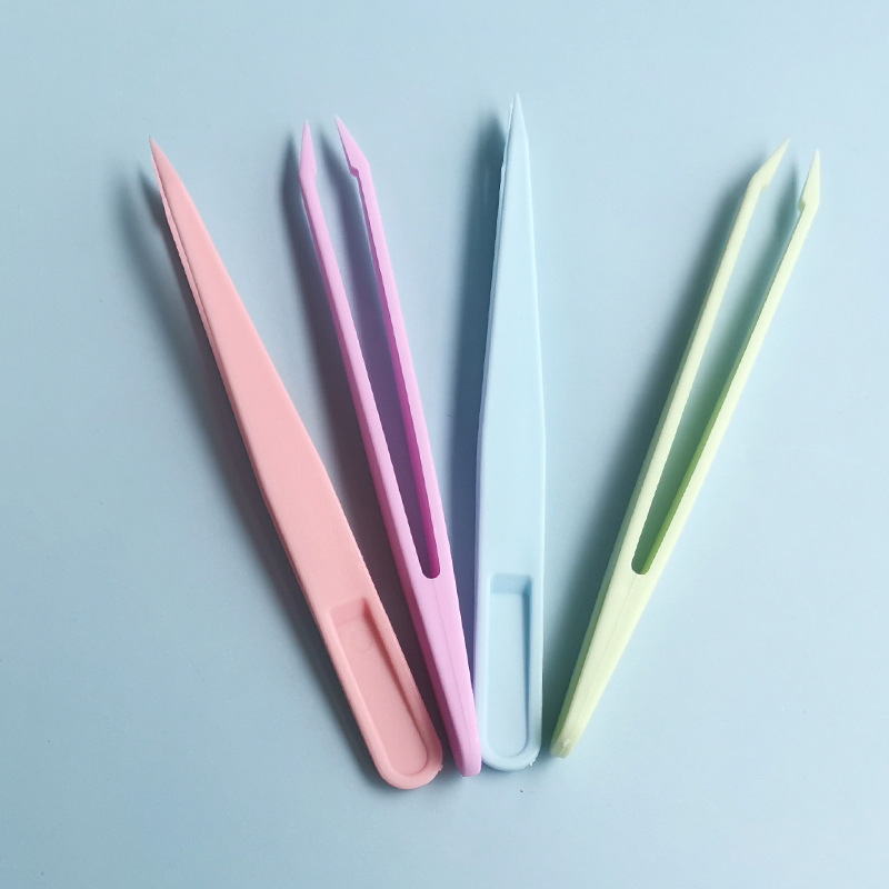 Macaron color goo card tweezers handmade DIY nail art hand account sticker pointed plastic tweezers can be ordered LOGO