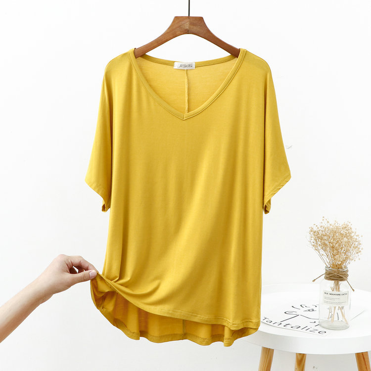 V-neck short sleeve front short back long top plus size spring and summer new modal chicken heart collar base shirt T-shirt wholesale