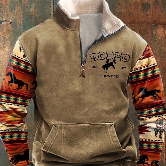 Amazon Spring and Autumn new men's long sleeve half zipper printed casual fashion European and American fashion jacket jacket