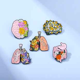 Cross-border new pink brain-shaped alloy brooch exquisite design heart organ series paint badge wholesale