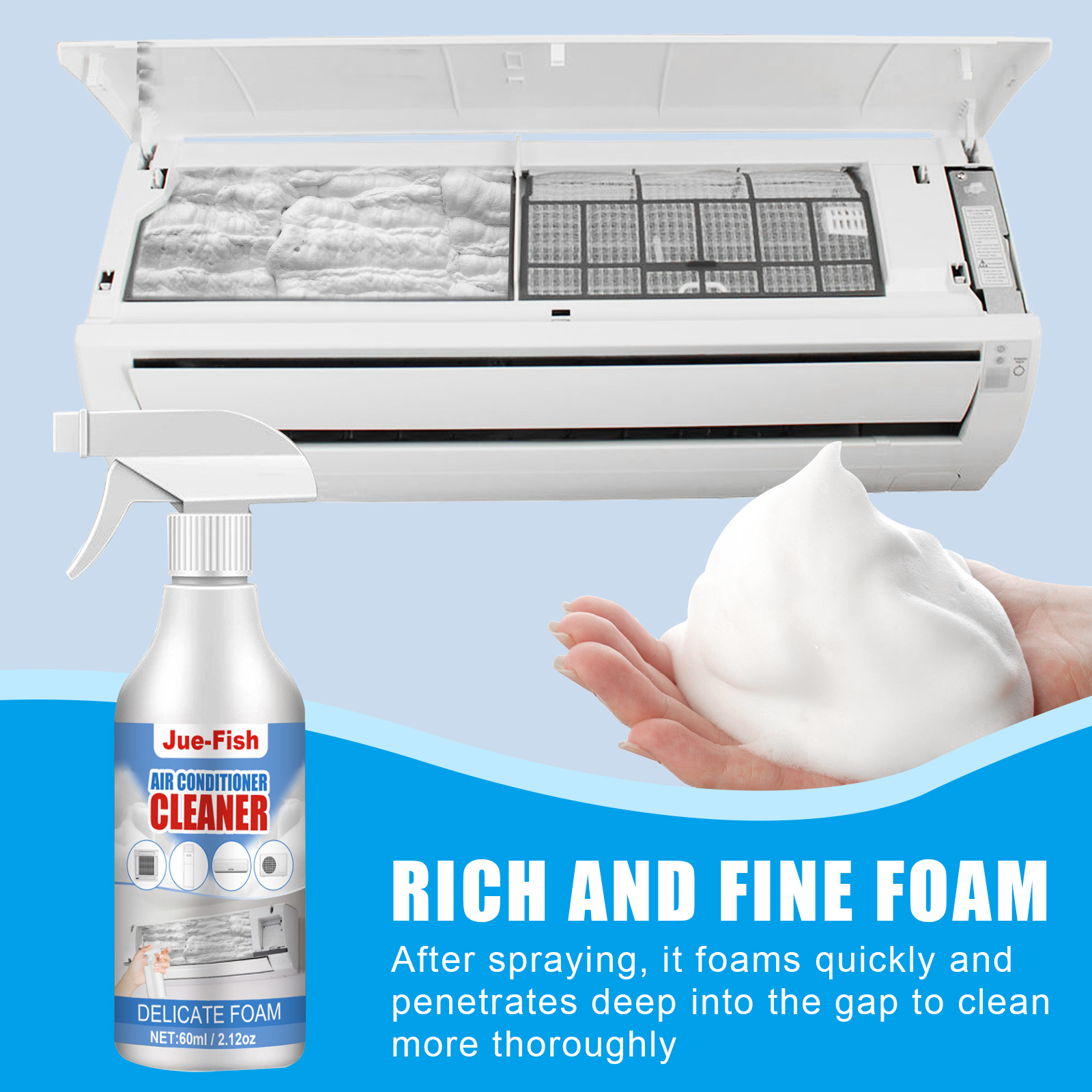 Jue-Fish Air Conditioner Cleaner Household Air Conditioner Hangup No Dismantling No Cleaning Air Conditioner Cleaning Deodorization and Descaling Foam