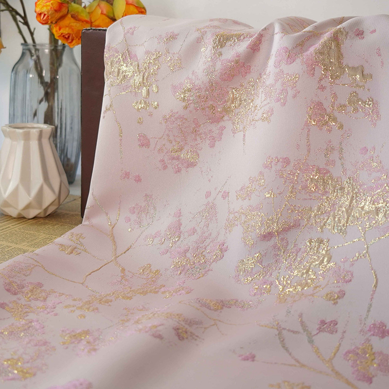 Pink Gold Embossed Elegant Girly Dress Spring and Autumn Jacquard Fabric Micro-elastic Women's Coat Bouquet Decorative Cloth