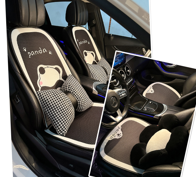 Coussin de voiture coussin frais d'été coussin de ventilation de siège de voiture universel quatre saisons pièce unique ensemble de trois pièces panda en soie glacée d'été_voghion.com