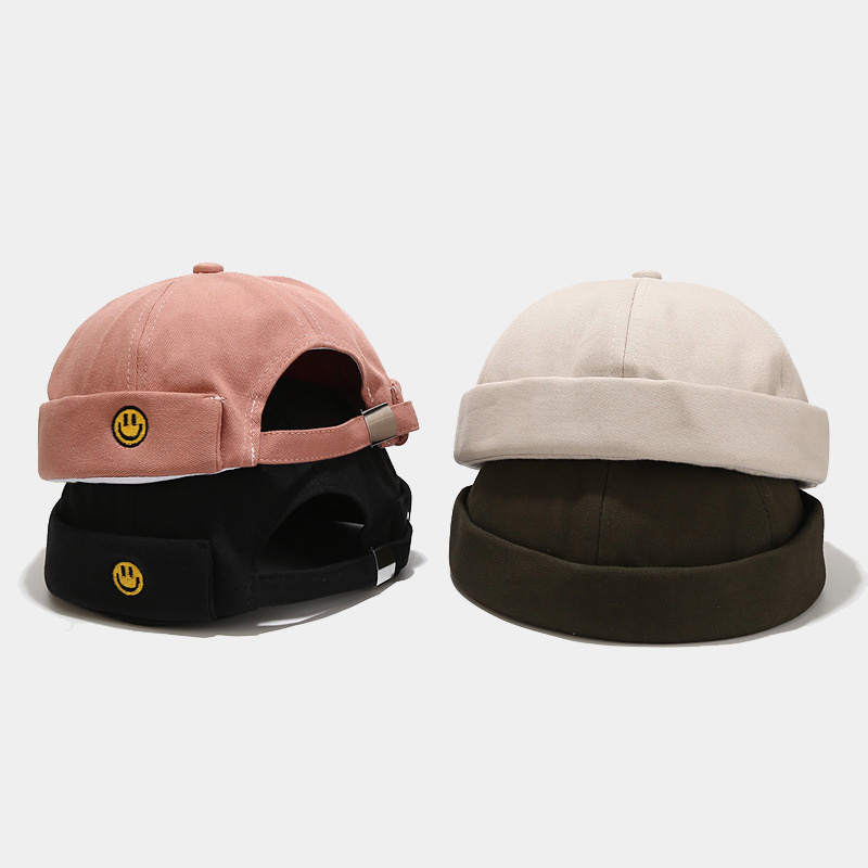 2025 New Small Smiley Embroidered Melon Hat Trendy Street Cotton Floor Hat Outdoor Casual Internet Red Hat for Men and Women