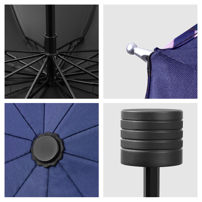 Large Folding Advertising Umbrella Large Wholesale Large Black Rubber Sunscreen Sun Umbrella UV Protection Three-fold Sunny Umbrella