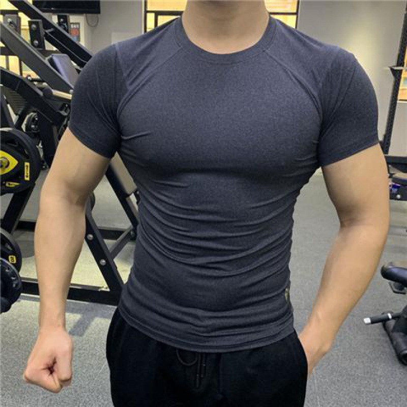 Men's Fitness Clothes Summer Sports Quick-drying Elastic Tights Short-sleeved Sweat-absorbent Training T-shirt Running Fitness Top
