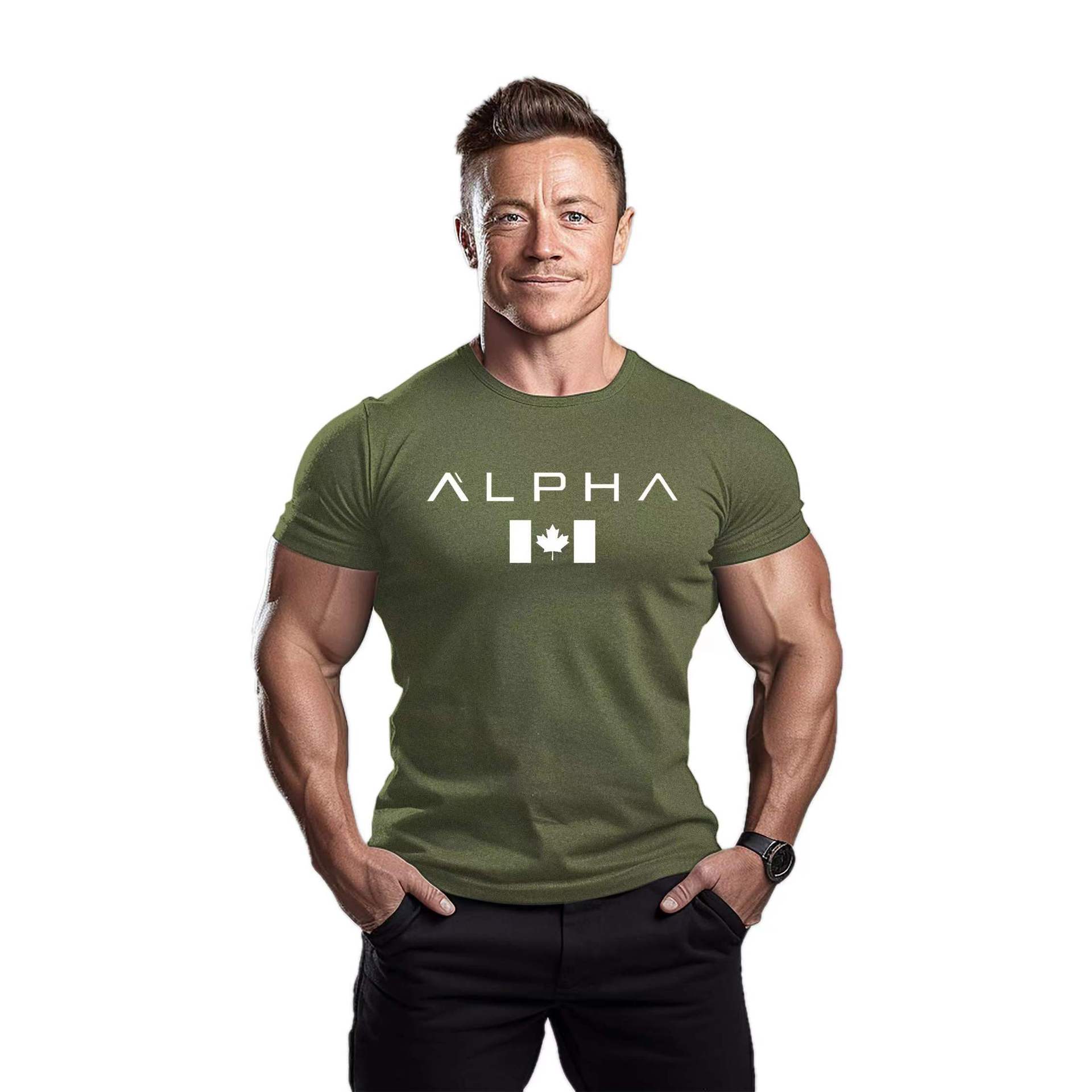 Foreign Trade Printed Fitness Men's Breathable Sports T-shirt Trendy Men's Slim-fit Summer Bodybuilding Short-sleeved Men