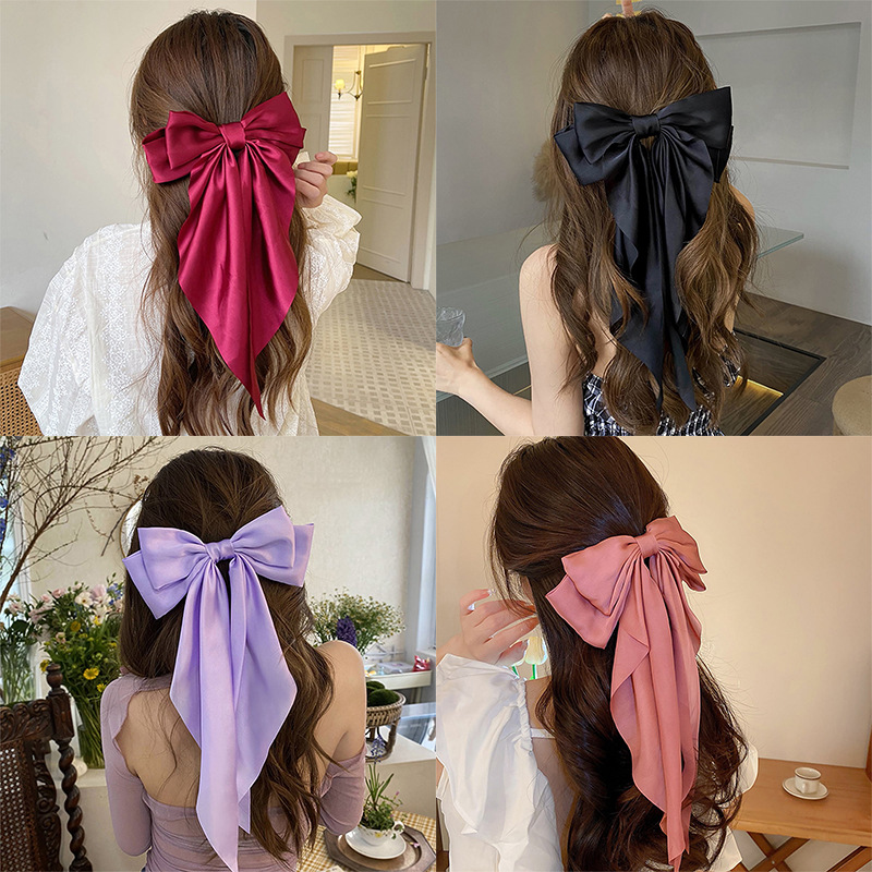Cross-border Korean Large Bow Spring Clip Women's High-end Bow Long Ribbon Hairpin for Hair Accessories Sedin