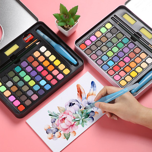 Cross Border Exclusive 48 Color Solid Watercolor Pigment Portable Watercolor Pigment Set Pink Iron Box Children Sketches Watercolor