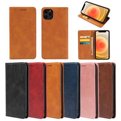 Applicable to Samsung Galaxy S24 Ultra/S23 Calfskin Solid Color Strong Magnetic Mobile Phone Leather Case Business Protective Case