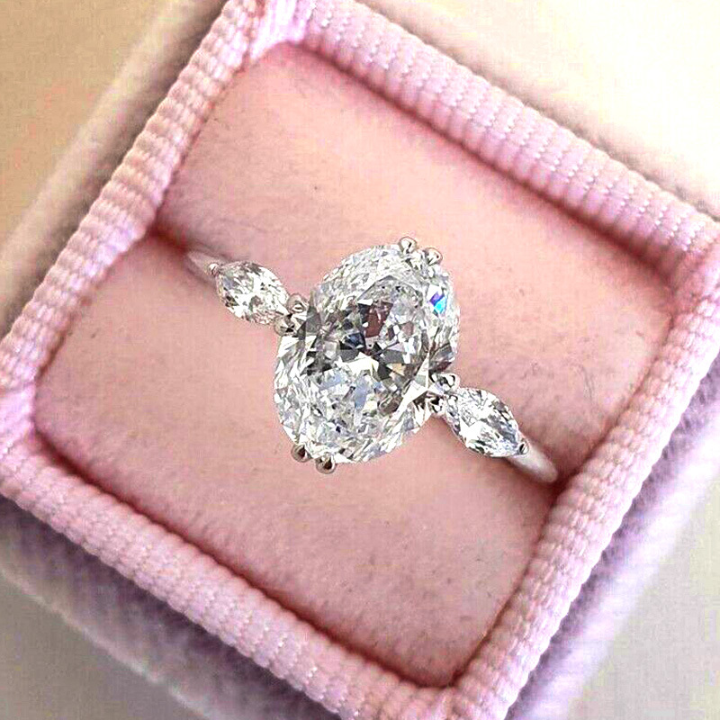 曹適歐美新款結婚戒指 10*14mm橢圓鋯石女士戒指 ins網紅訂婚指環