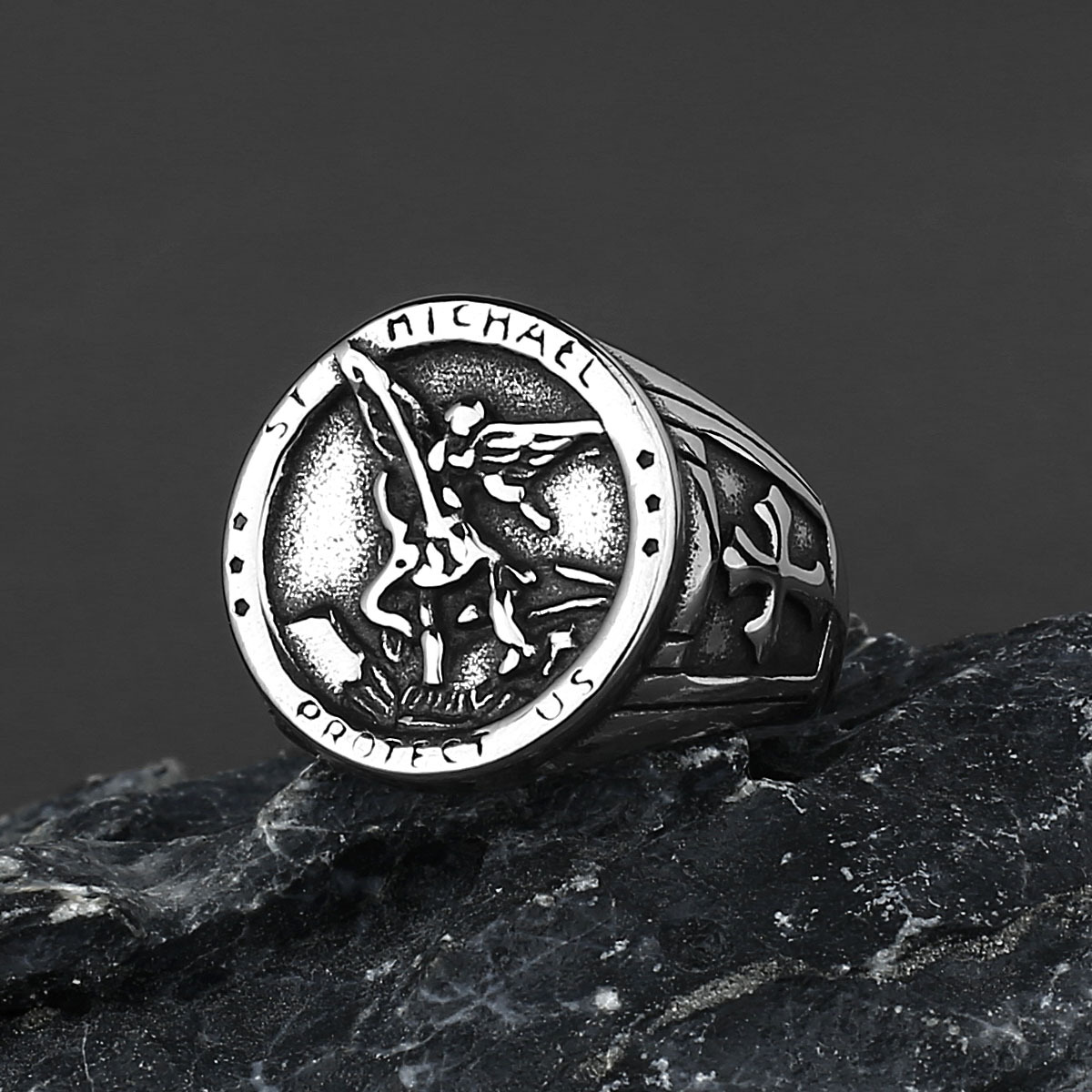 European and American Ancient Greek Mythology Jihad Angel Titanium Steel Ring Men's Religious Fashion Stainless Steel Ring Jewelry