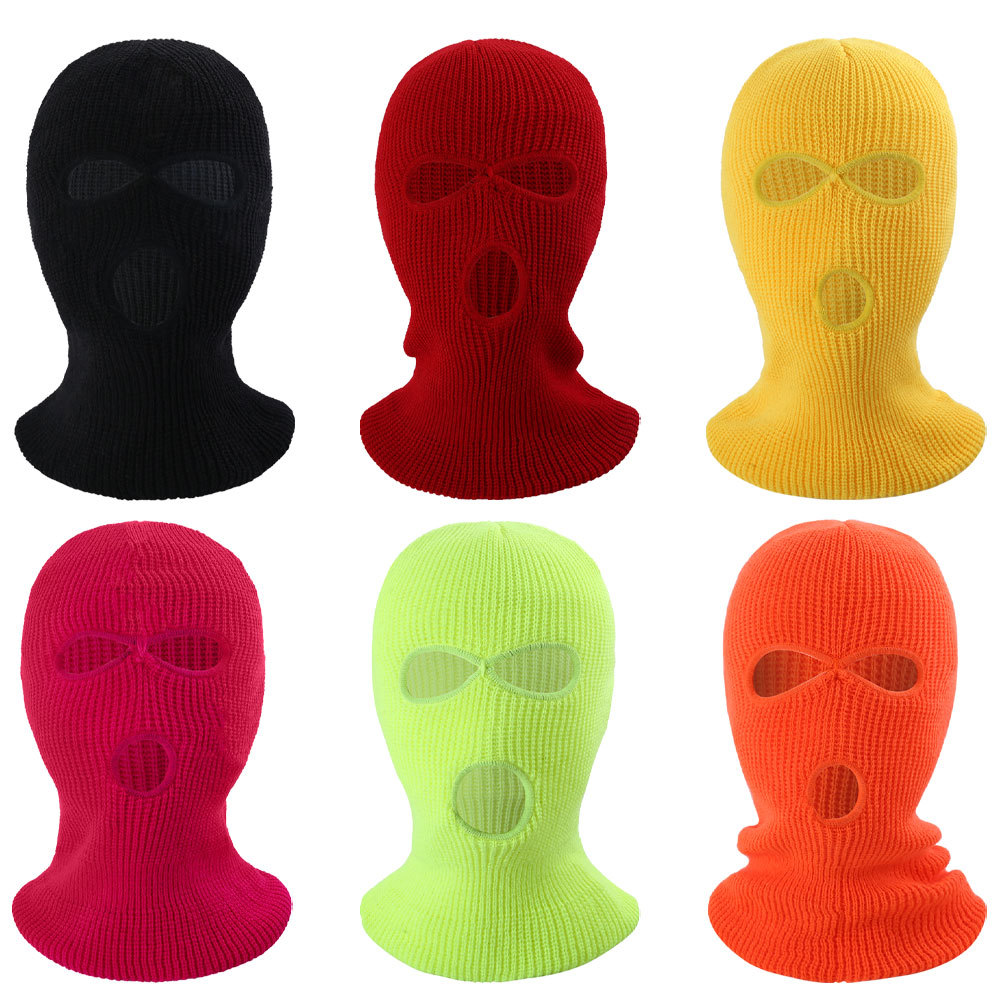 Men's and Women's Masked Hat Neck Protection Hat Autumn and Winter Warm Three-hole Knitted Baotou Hat Riding Windproof Mask Hat