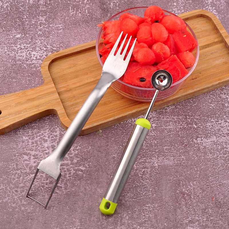 New Watermelon Cutting Artifact 430 Stainless Steel Fruit Divider Watermelon Cutter Pulp Digger Fruit Fork