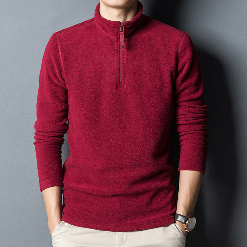 Autumn and winter sweater men's young and middle-aged stand collar polar fleece sweater bottoming shirt trendy top fleece half turtleneck thin