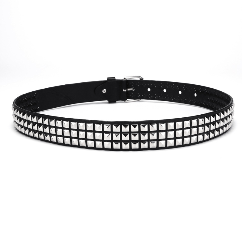 European and American Square Bead Rivet Belt Metal Pyramid Belt Men and Women Cross Border Belt Punk Hardware Jeans Belt