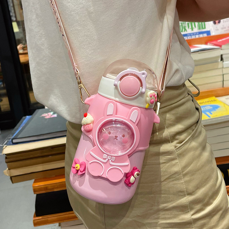 New cute high-value cartoon with straw belly thermos 316 stainless steel Children's strap insulation water Cup