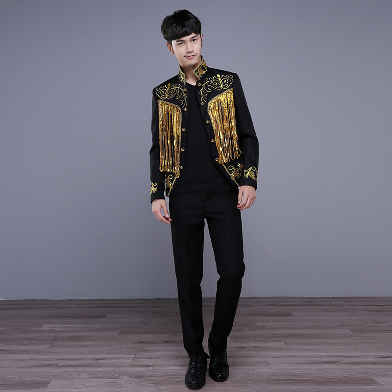 Costume men's dress sequins night bar singer host dance performance retro court suit