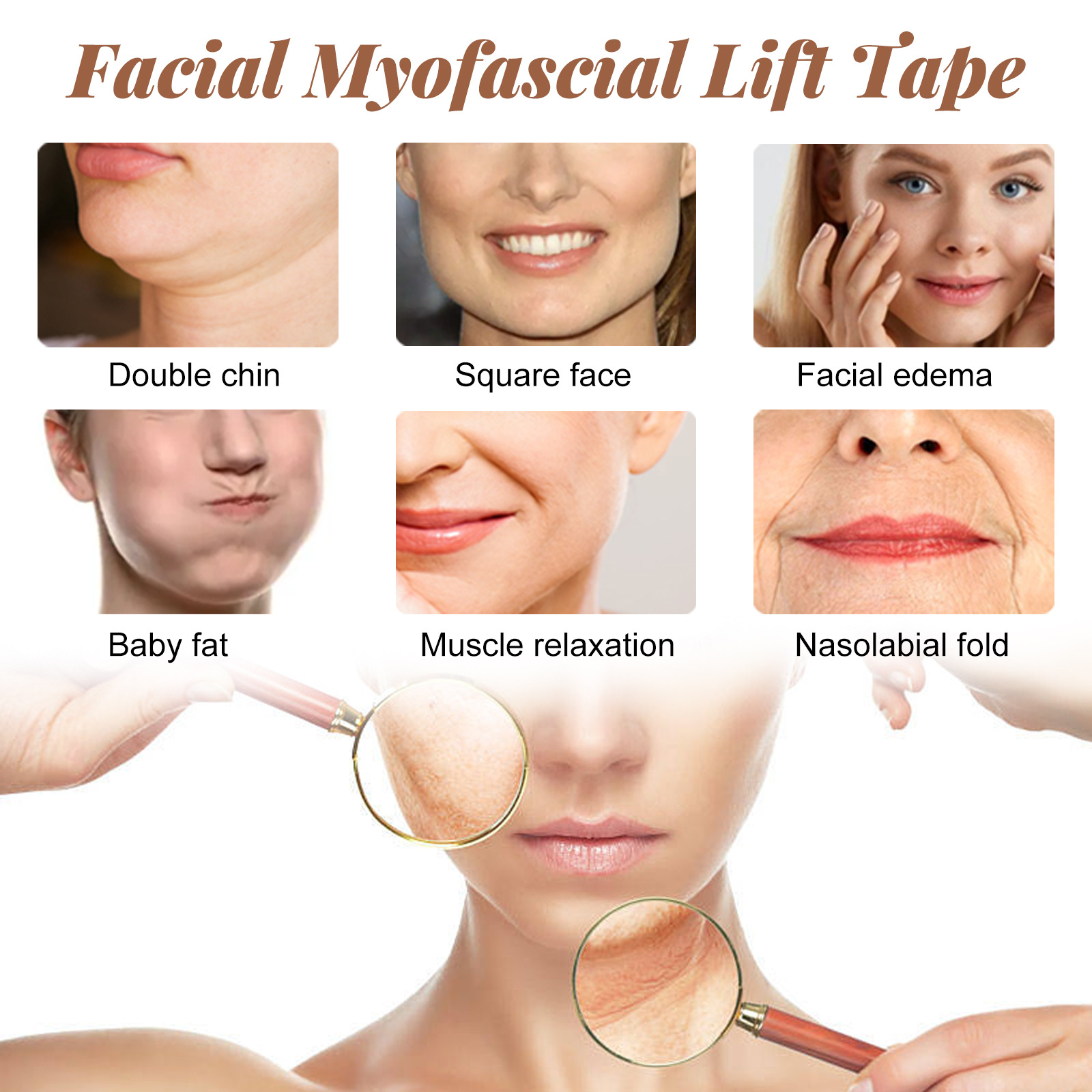 EELHOE Myofascial Face Tightening Strap Face Anti-sagging Lifting Tightening Chin V-shaped Face Breathable Lifting Face Patch