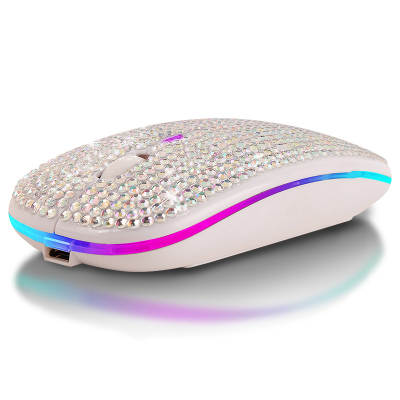 Cross-border Rechargeable Mute Diamond-encrusted Bluetooth Dual-mode Mouse Electronic Gift Colorful Luminous Wireless Bluetooth Mouse