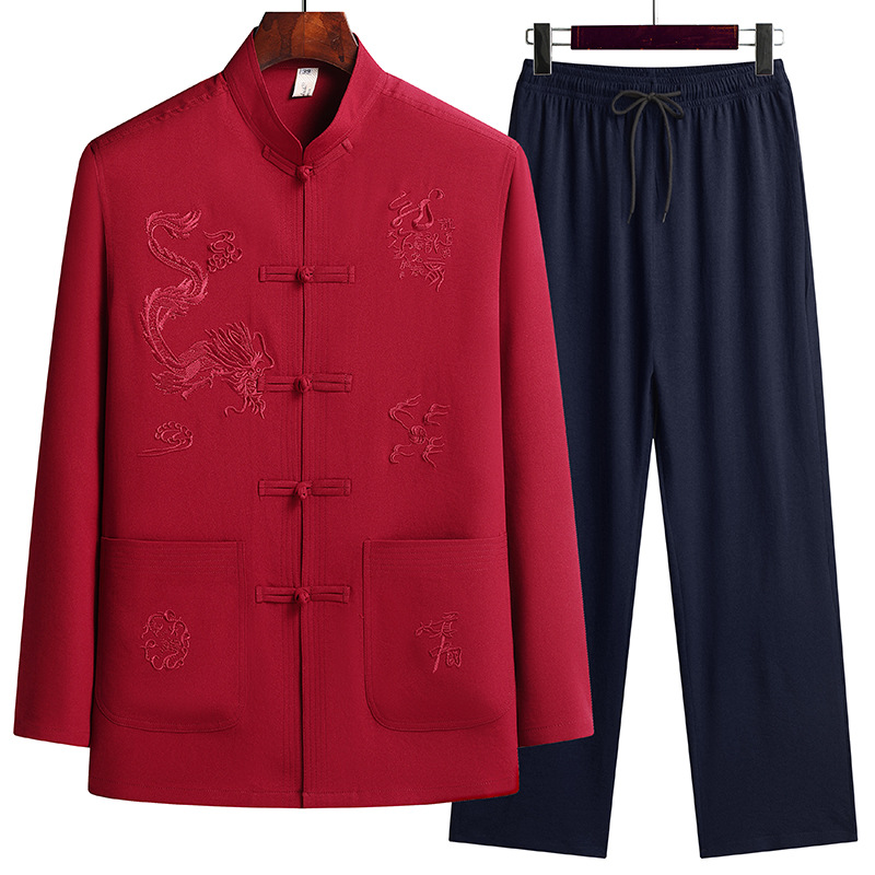 Outlet Middle-aged Dad Autumn Suit Casual Middle-aged and Elderly Tang Suit Men's Spring and Autumn Chinese Style Grandpa Long Sleeve Hanfu