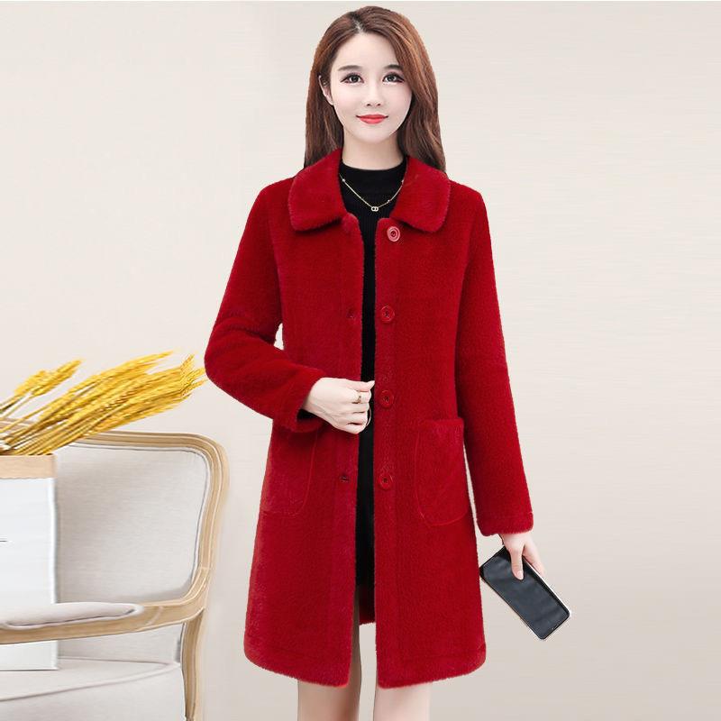  lamb velvet mid-length coat women's 2022 Winter new mother Korean-style large size western style women's coat_voghion.com