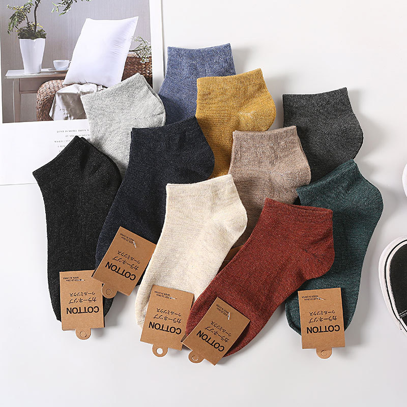 New Men's Cotton Boat Socks Solid Color Retro Breathable Sports Socks Men's Y Socks Factory Outlet