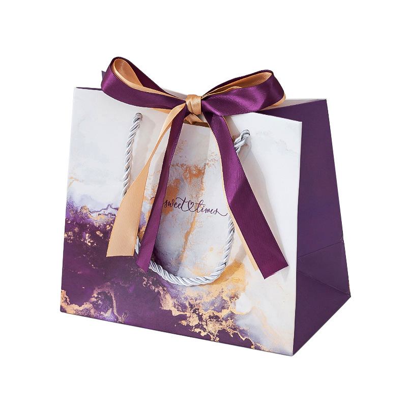In stock purple marbling gift bag high-grade hand gift bag holiday handbag clothing bag foreign trade paper bag