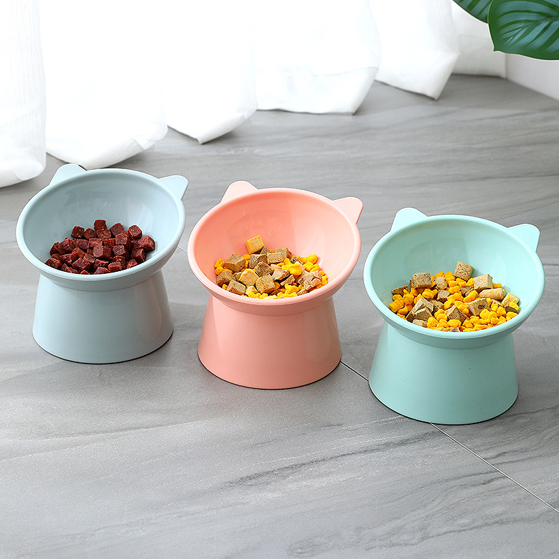 High-foot bowl cat oblique food basin anti-knock feeding cat bowl ins Wind plastic Pet Bowl Pet Bowl rack 