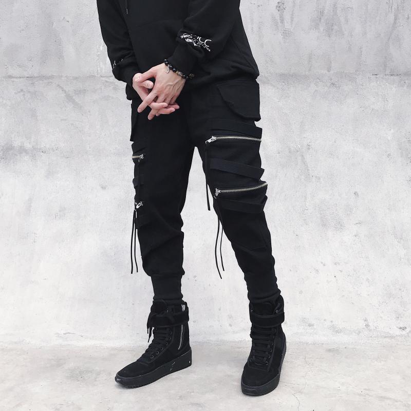 National Trendy Crock Pants Men's Trendy Brand Zipper Decorative Ribbon Trendy Leg Narrow Pants Street Hip-Hop Pants