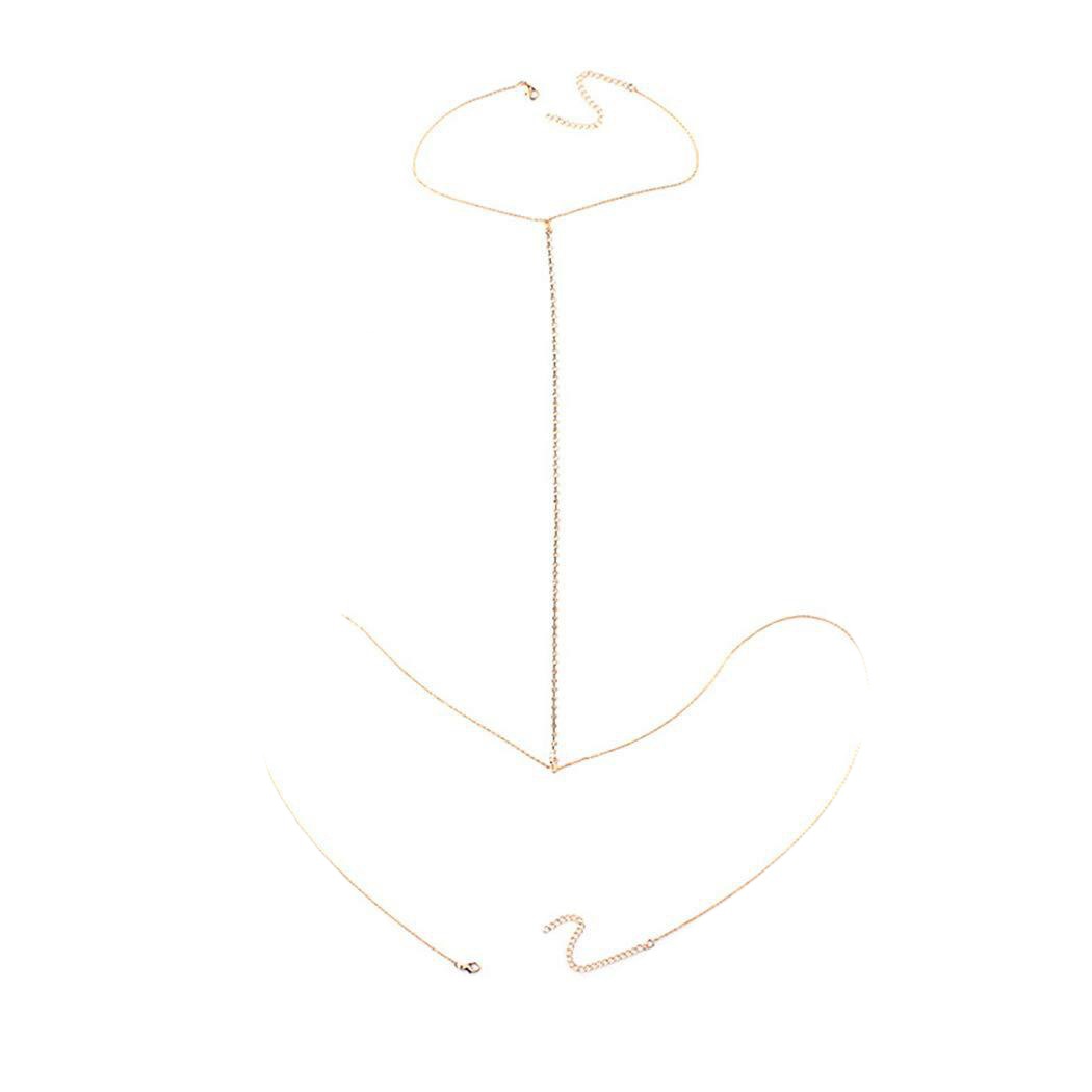 Fashion Simple Metal Diamond Necklace Waist Chain Personalized Exaggerated Beach Vacation Casual Claw Chain Body Chain Breast Chain