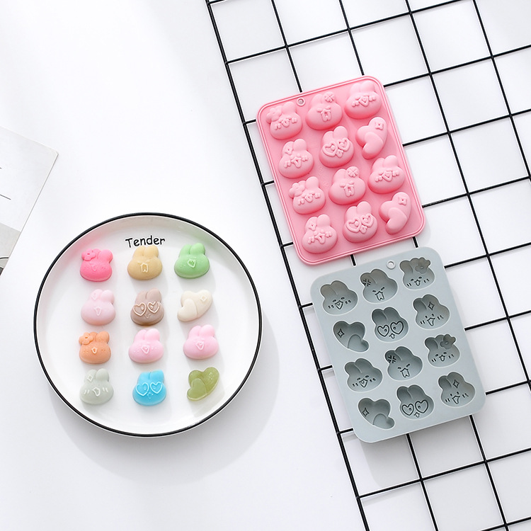Spot 12 even cute little rabbit expression silicone cake chocolate mold fudge jelly ice mold baking tools