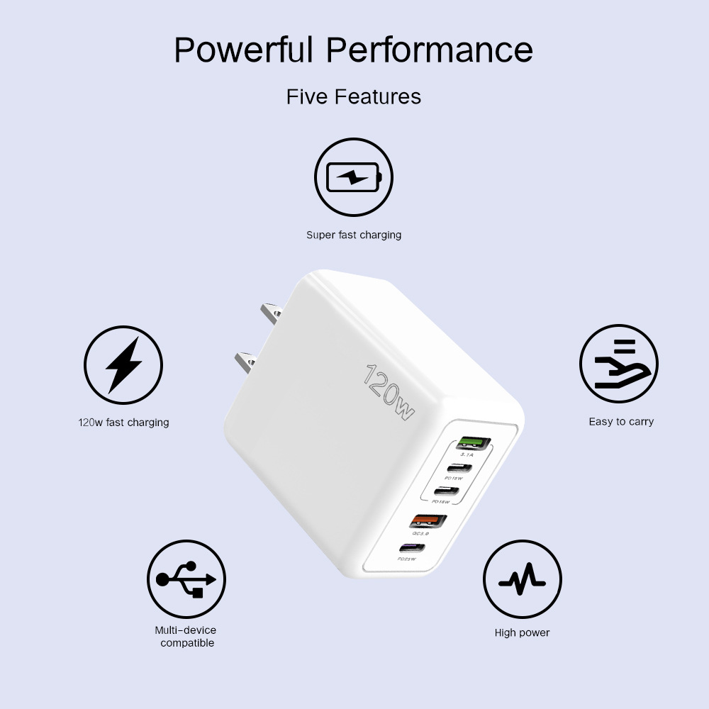 CE certification 120W mobile phone fast charging head Type-C European and American British standard PD + USB multi-port adapter tablet charger