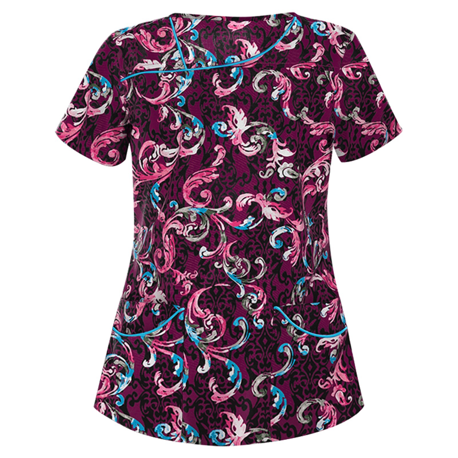 AliExpress wish Amazon new European and American women's printed V-neck short-sleeved pocket T-shirt women's top in stock