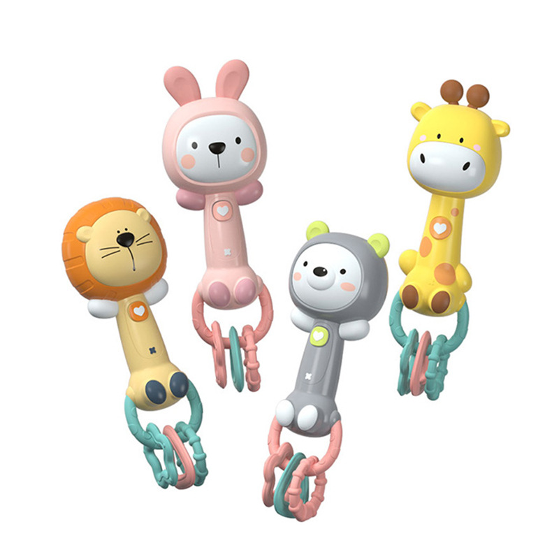 Baby Soft Rubber Rattle Cartoon Teeth Gel Rhythm Stick Hand Grasp Soothing bb Stick Children's Light Music Toy Rattle