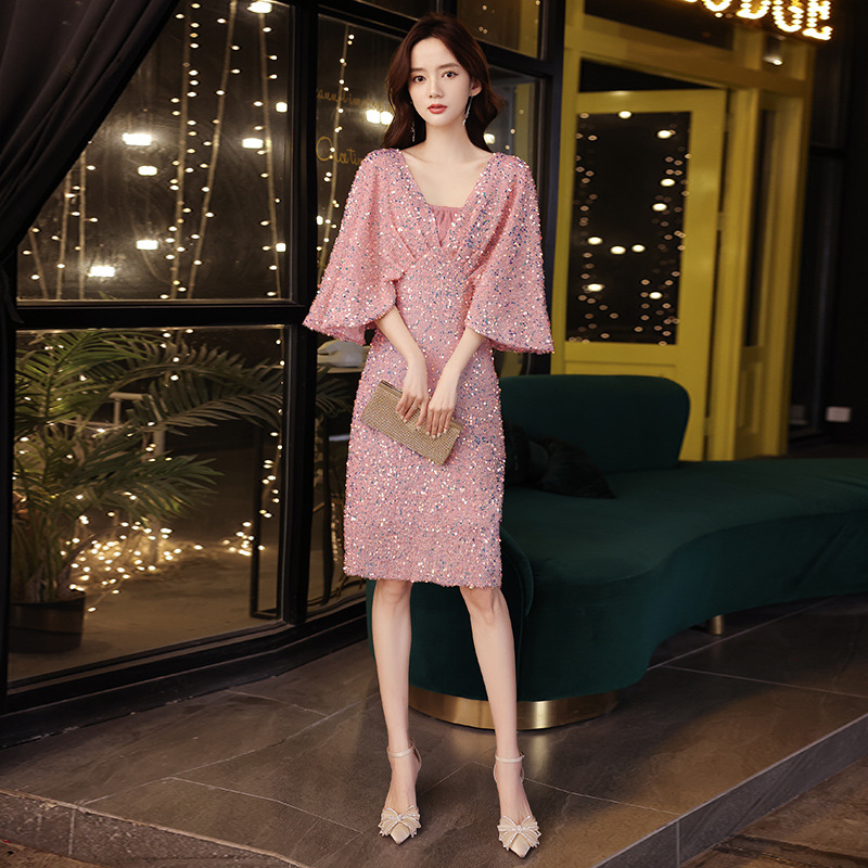 Small evening dress dress female summer temperament socialite pink banquet party birthday party host dress can be worn at ordinary times