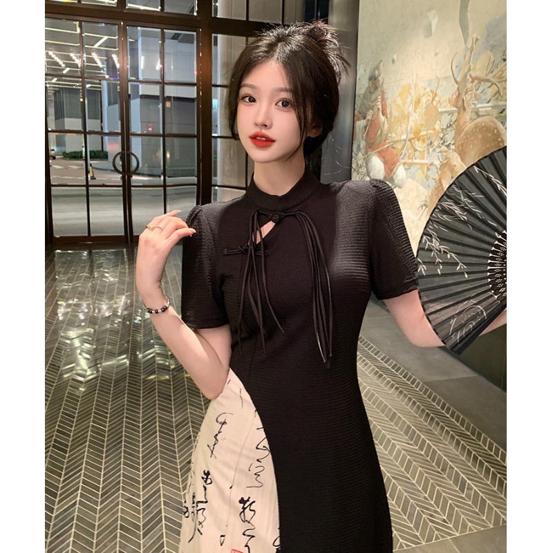 New Chinese Style National Style Retro High-grade Irregular Calligraphy Skirt Fashion Cheongsam Two-piece Suit Skirt Women's Summer
