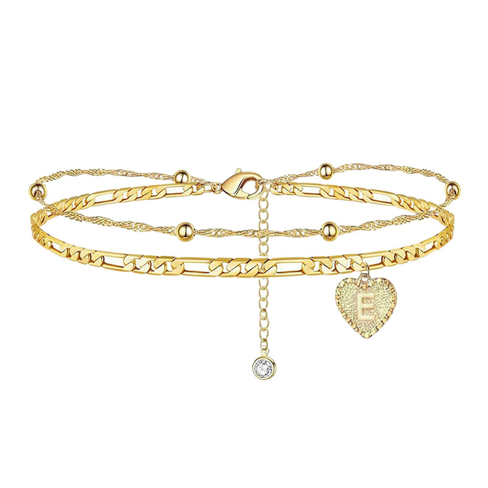 Amazon new double love letter anklet European and American fashion double peach heart initials foot ornaments cross-border wholesale