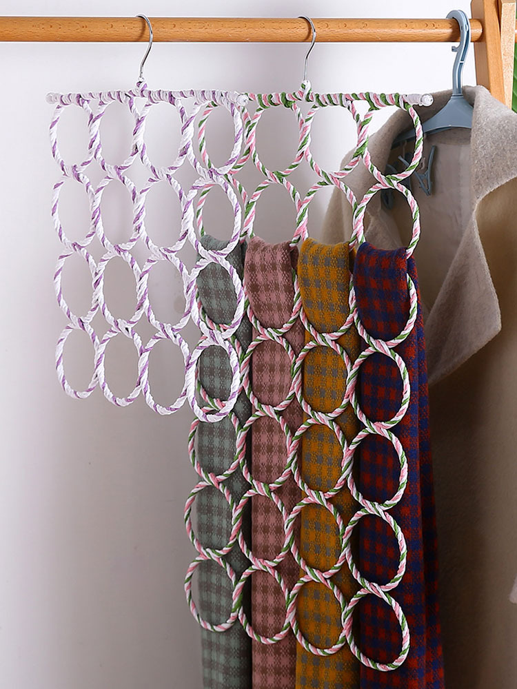 Scarf Hanging Rack Ring Hanger Color Rattan 28 Ring Silk Towel Rack Belt Storage Scarf Hanging Paper Rattan Hanger