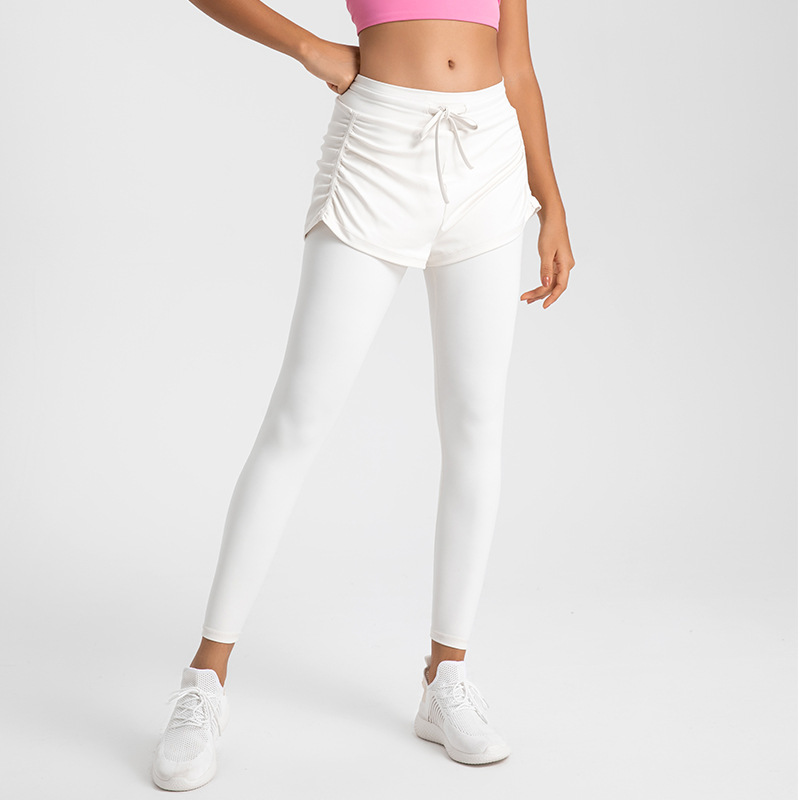 Yoga pants women's high waist hip lifting high elastic tight fake two-piece fitness trousers outer wear running training sports pants autumn