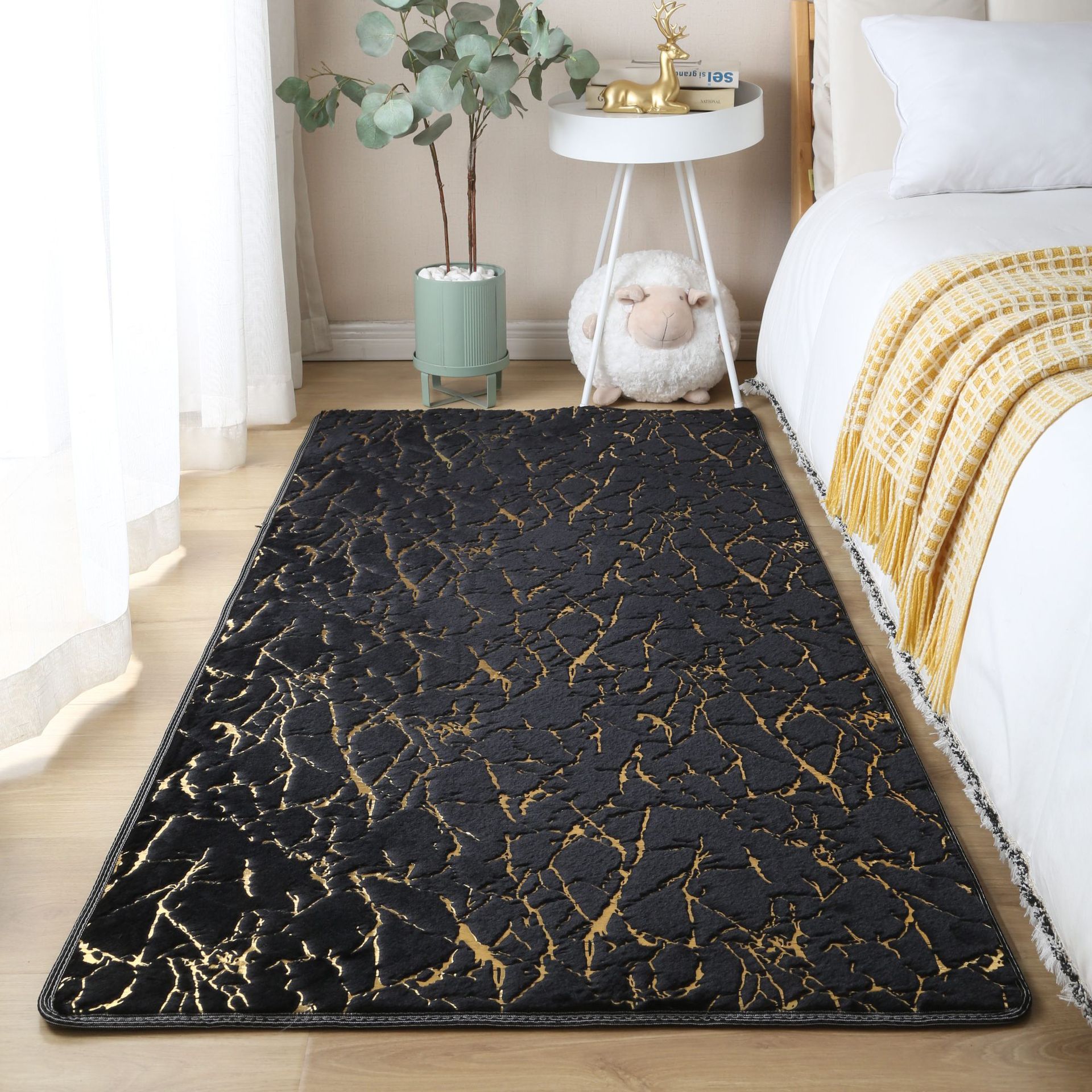 Creative Entry Luxury Imitation Rabbit Hair Bronzing Carpet Household Bedside Full-covered Pile Blanket Washable Rectangular Carpet Floor Mat